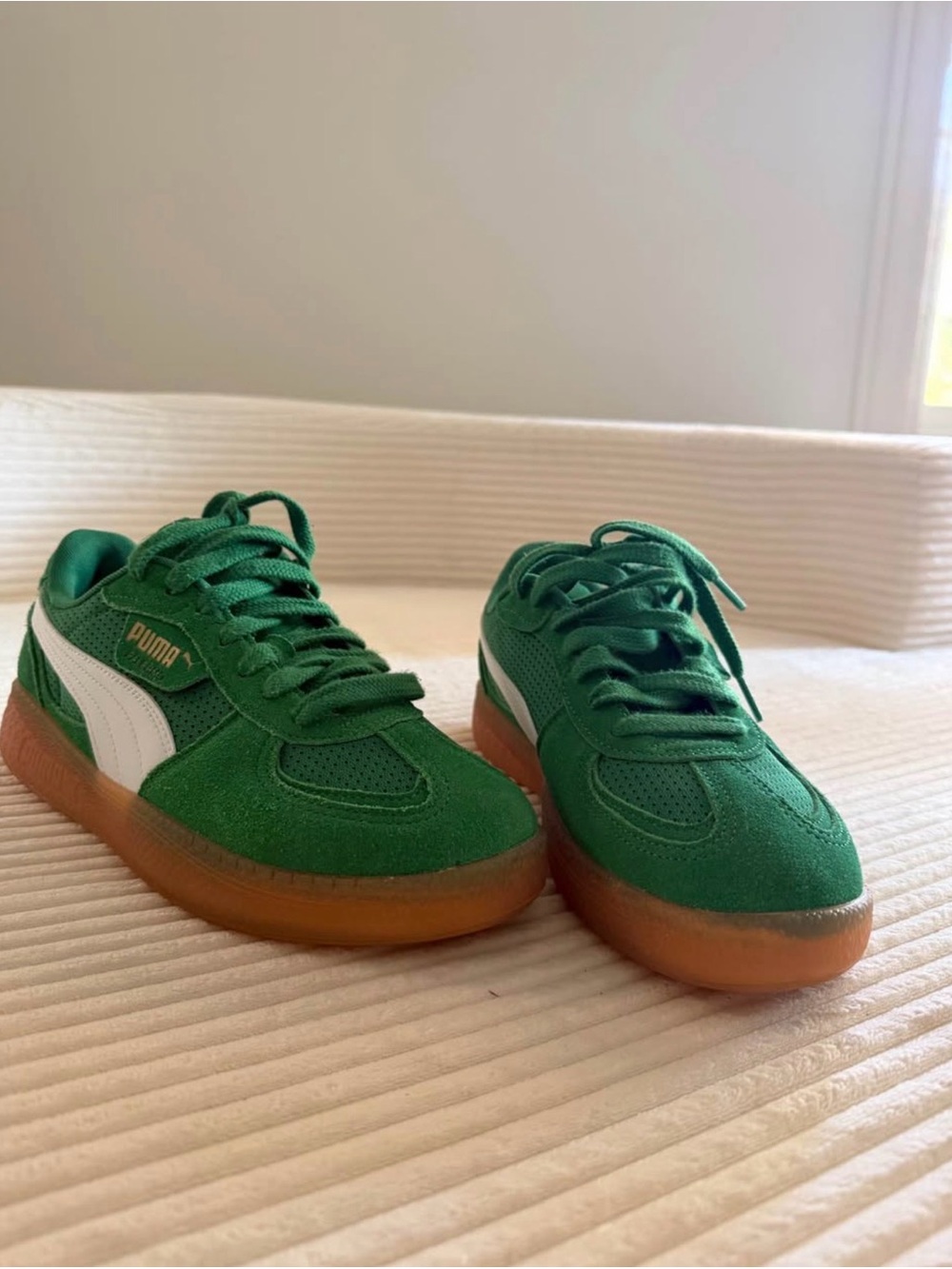 Puma Women’s  Green Suede Sneakers with Gum Sole